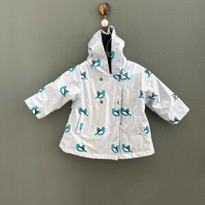 Jacadi Rain Hooded Coat Toddler Size 18/24 Mo Bird Blue Pattern